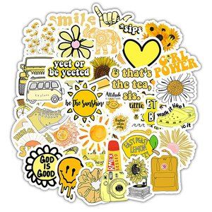 VSCO Stickers, 50 Count, Waterproof PVC- Yellow